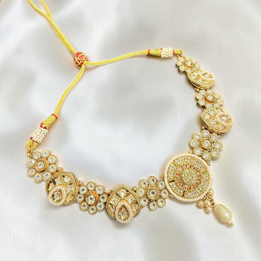Gold Choker Necklace Set with Jhumka Earrings, Bridal Traditional Jewelry