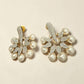 Gold Tone Floral Pearl Statement Earrings, Bridal Stud Dangle Jewelry