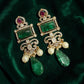 Green Gold Pearl Statement Dangle Earrings – Elegant Layered Drop Design