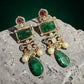 Green Gold Pearl Statement Dangle Earrings – Elegant Layered Drop Design