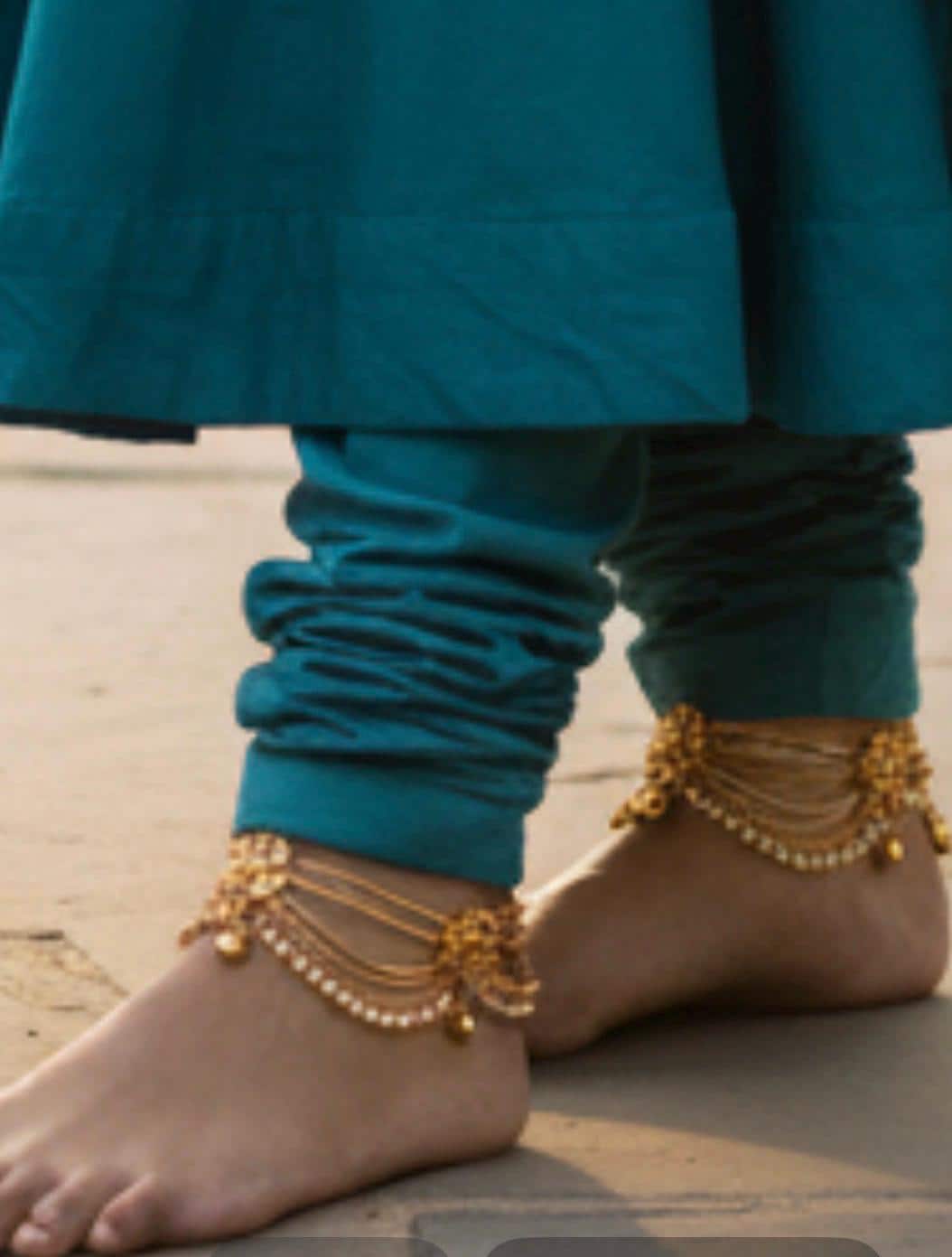 Gold Pearl Anklet Bracelet Set: Traditional Bridal Foot Jewelry Ethnic Design