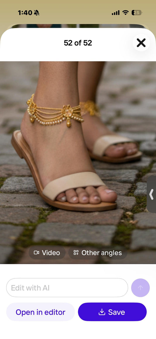 Gold Pearl Anklet Bracelet Set: Traditional Bridal Foot Jewelry Ethnic Design