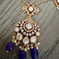 Vintage Pendant Necklace Set, Purple Bead Statement Jewelry, Gold Bridal Necklace with Earrings