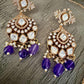 Vintage Pendant Necklace Set, Purple Bead Statement Jewelry, Gold Bridal Necklace with Earrings