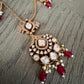 Vintage Pendant Necklace Set, Purple Bead Statement Jewelry, Gold Bridal Necklace with Earrings