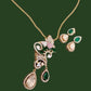Green Teardrop Necklace Set, Vintage Statement Pendant Necklace with Earrings