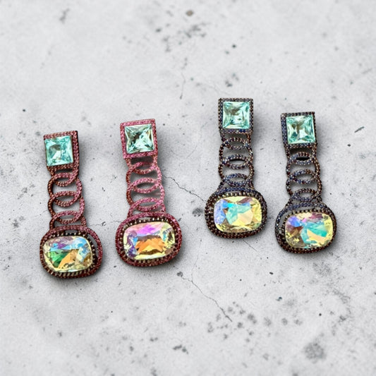 Multicolor Statement Drop Earrings, Vintage Long Dangle Earrings