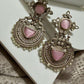 Statement Chandbali Earrings Vintage Silver Tone Dangle Earrings Ethnic Bridal Jewelry