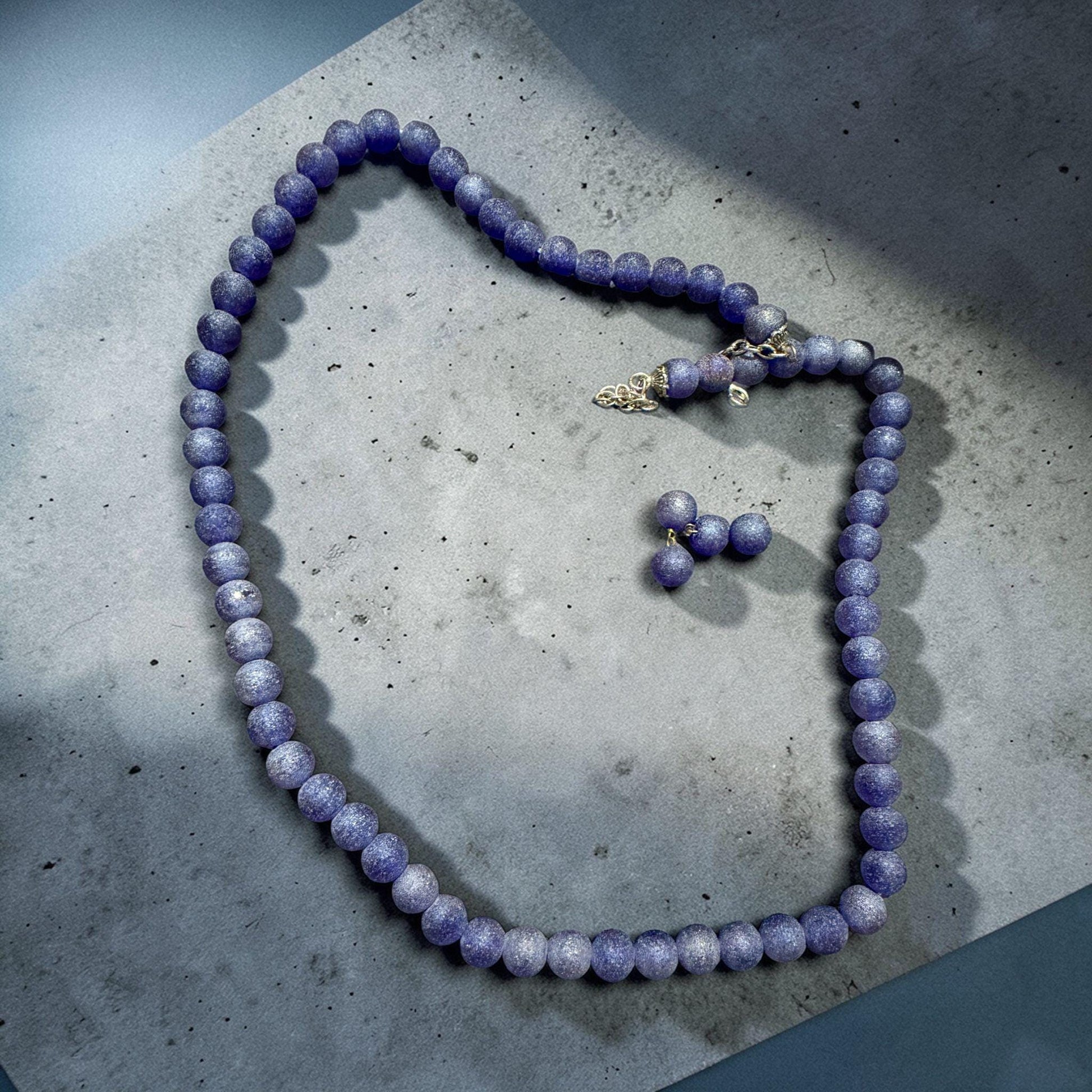 Purple Round Bead Necklace and Earrings Set – Minimalist Everyday Jewelry