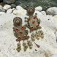 Vintage Ethnic Drop Earrings: Antique Silver Tone, Red Stones, Pearl Tassels