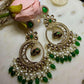 Green Chandbali Earrings with Pearl Drops, Gold Tone Ethnic Bridal Jewelry