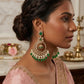 Green Chandbali Earrings with Pearl Drops, Gold Tone Ethnic Bridal Jewelry