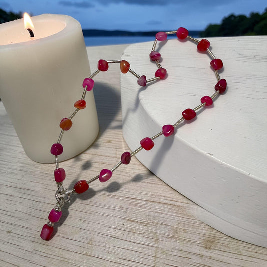 Handmade Pink Gemstone Beaded Necklace: Minimalist Everyday Jewelry