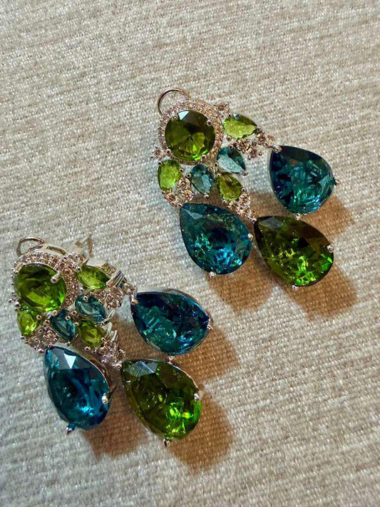 Statement Drop Earrings: Vintage Style, Gold Tone Alloy, Glass Stones