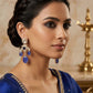 Blue Stone Statement Earrings Gold Tone Drop Earrings