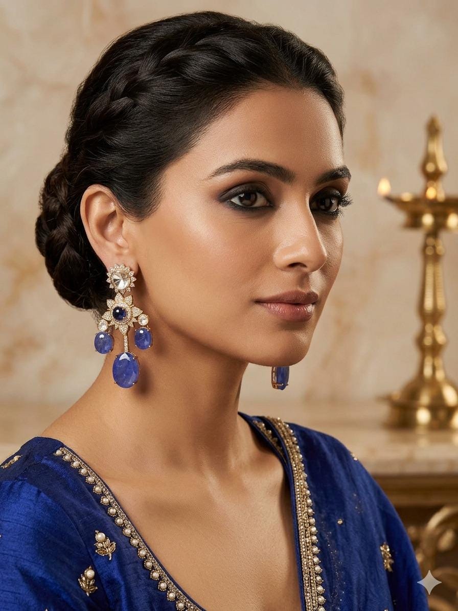 Blue Stone Statement Earrings Gold Tone Drop Earrings