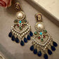 Gold Tone Blue Chandelier Earrings Pearl Statement Earrings