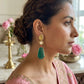 Emerald Green Statement Drop Earrings Gold Tone Artisan Jewelry