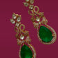 Gold Tone Emerald Green Drop Earrings Vintage Crystal Statement