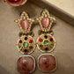 Gold Tone Multicolor Gemstone Statement Earrings Pink