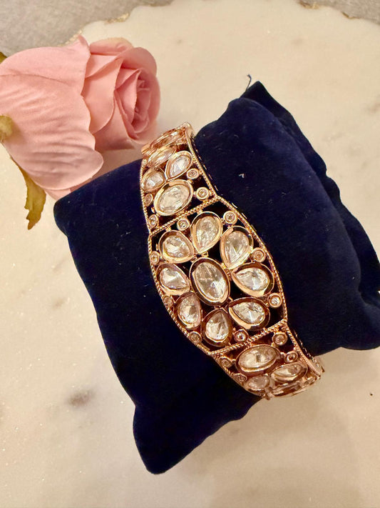 Gold Tone Kundan Bracelet Statement Cuff Bridal Bangle Indian Wedding
