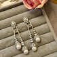 Silver as stone Cz Pearl Drop Earrings Elegant Bridal Dangle Earrings