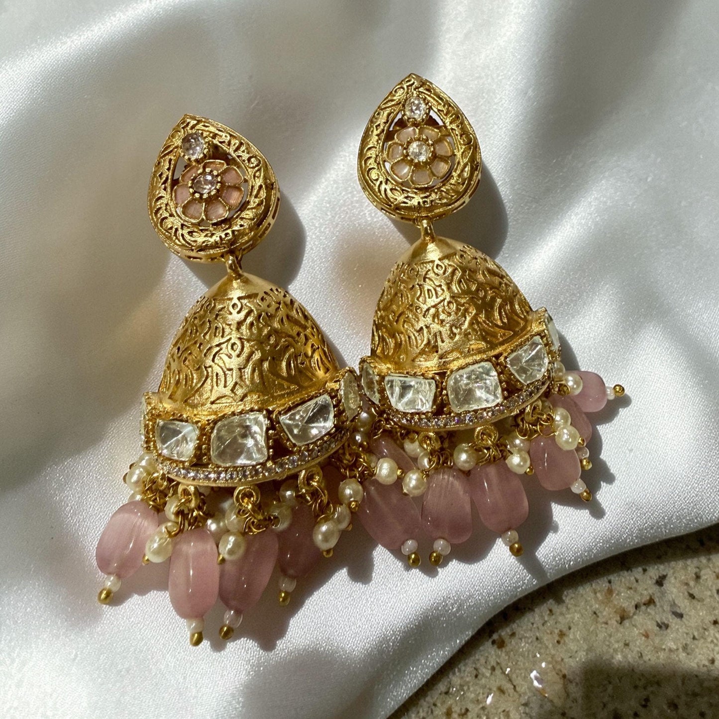 Statement Jhumka Earrings Traditional Gold Dangle Earrings Bridal Party Jewelry