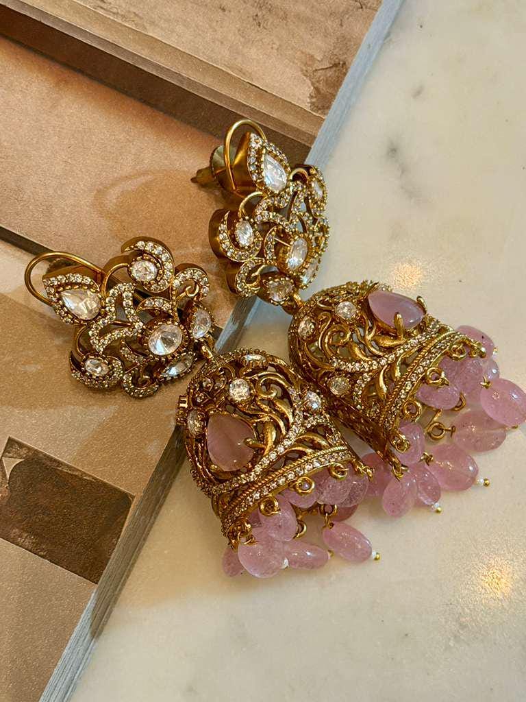 Statement Jhumka Earrings Gold Dangle Earrings Bridal Party Jewelry