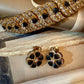 Chunky Gold Tone Bracelet and Earrings Set with Black Stones – Elegant Statement Jewelry