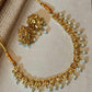Traditional Gold Choker Necklace Earrings Set with Faux Pearls