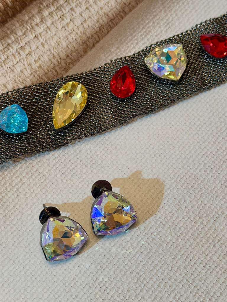 Colorful Gem choker  with Earrings Jewelry Trendy