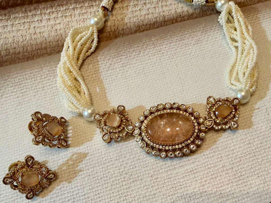 Pearl Strand Necklace Set Bridal Jewelry Multi Layer Beaded Necklace