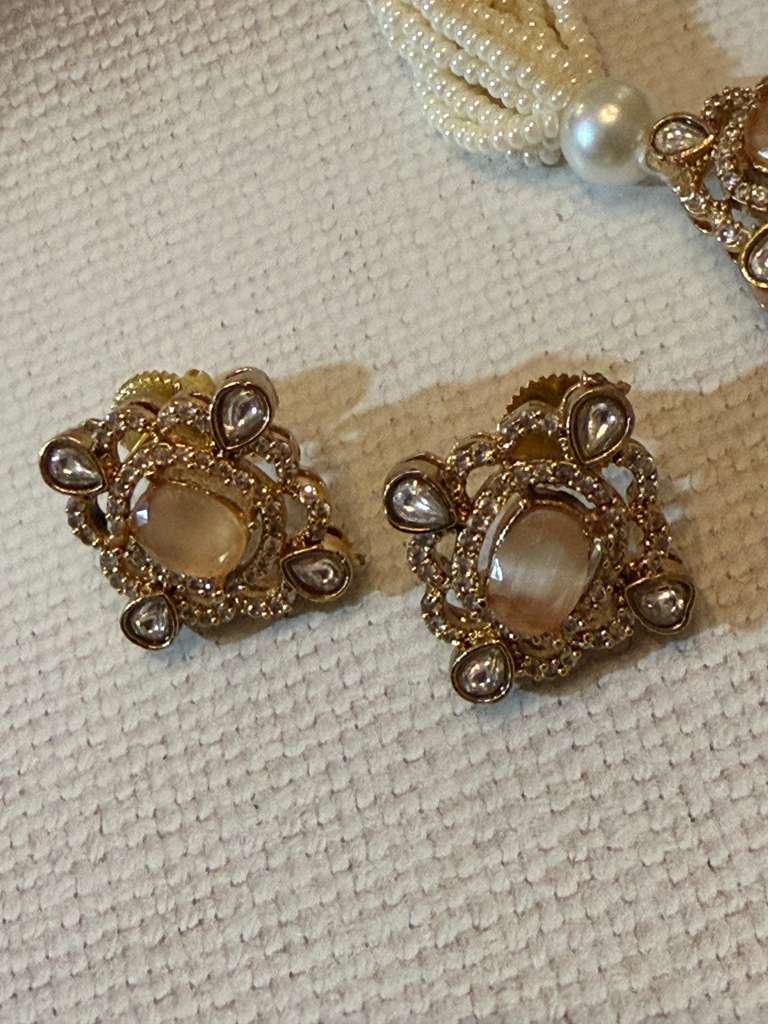 Pearl Strand Necklace Set Bridal Jewelry Multi Layer Beaded Necklace