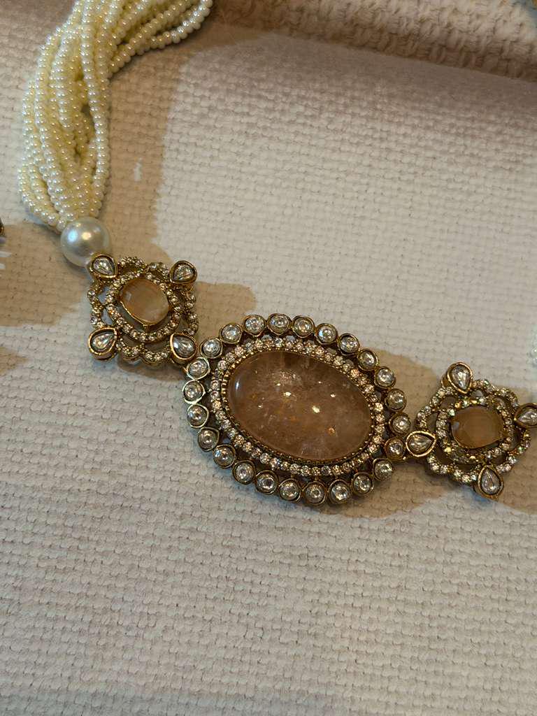 Pearl Strand Necklace Set Bridal Jewelry Multi Layer Beaded Necklace