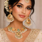Bollywood Jadao Set: Gold Plated Necklace, Earrings, Tikka with Semi-Precious Stones
