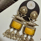 Mustard Stone Tribal Jhumka Earrings: Oxidized Silver Boho Statement Jewelry