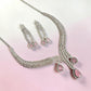 Pink Teardrop Bridal Necklace Set Silver Statement Jewelry