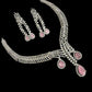 Pink Teardrop Bridal Necklace Set Silver Statement Jewelry