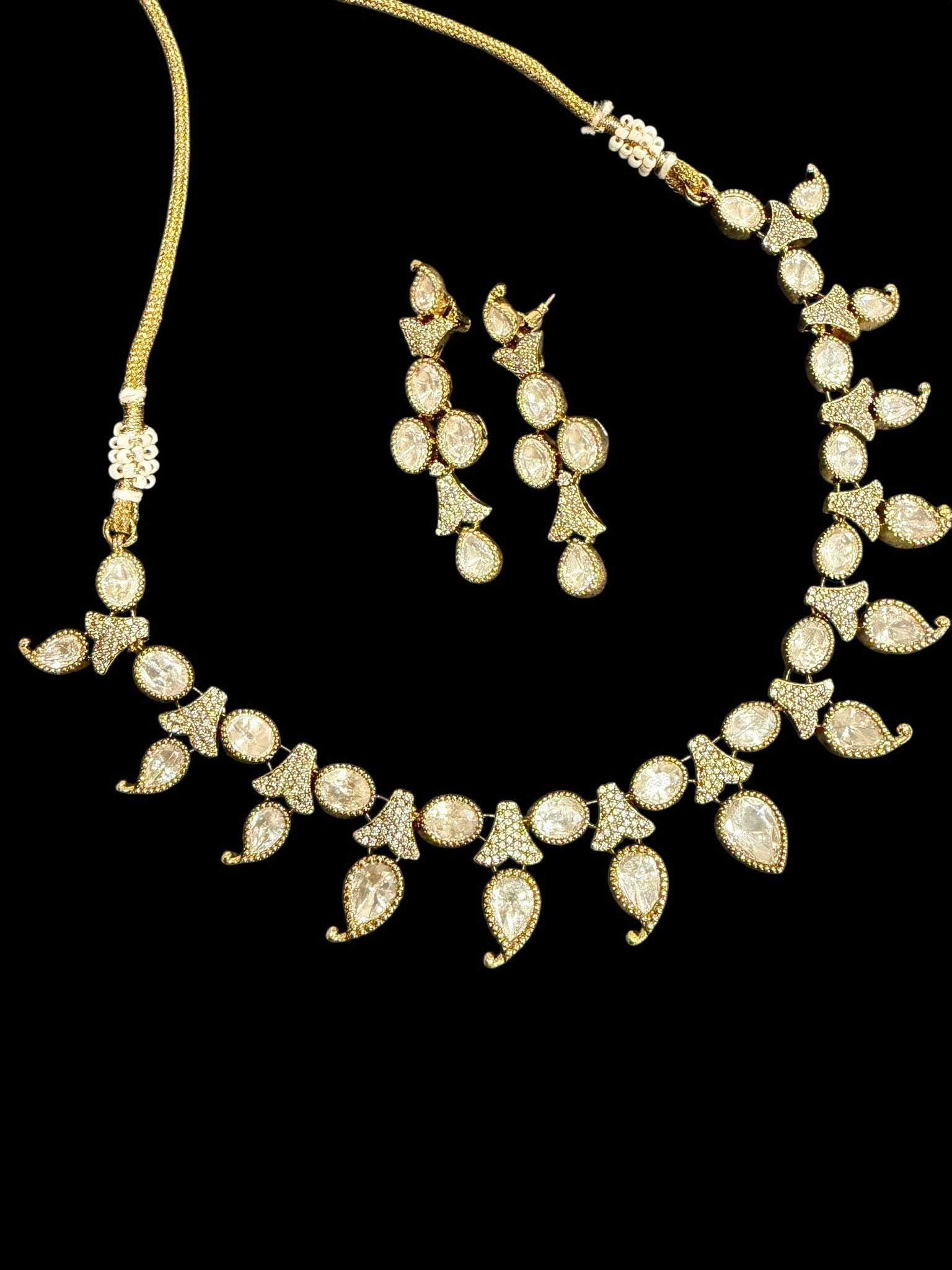 Gold Bridal Necklace Set Teardrop Statement Jewelry Wedding Necklace with Earrings