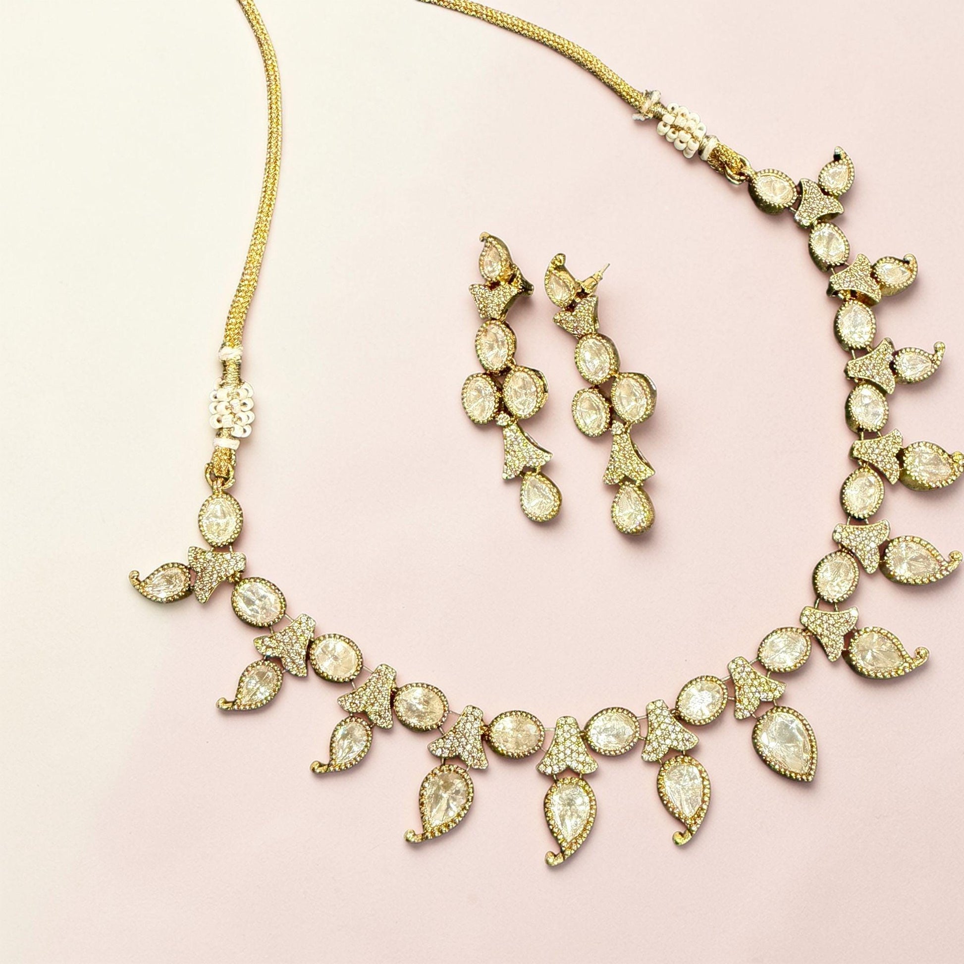 Gold Bridal Necklace Set Teardrop Statement Jewelry Wedding Necklace with Earrings