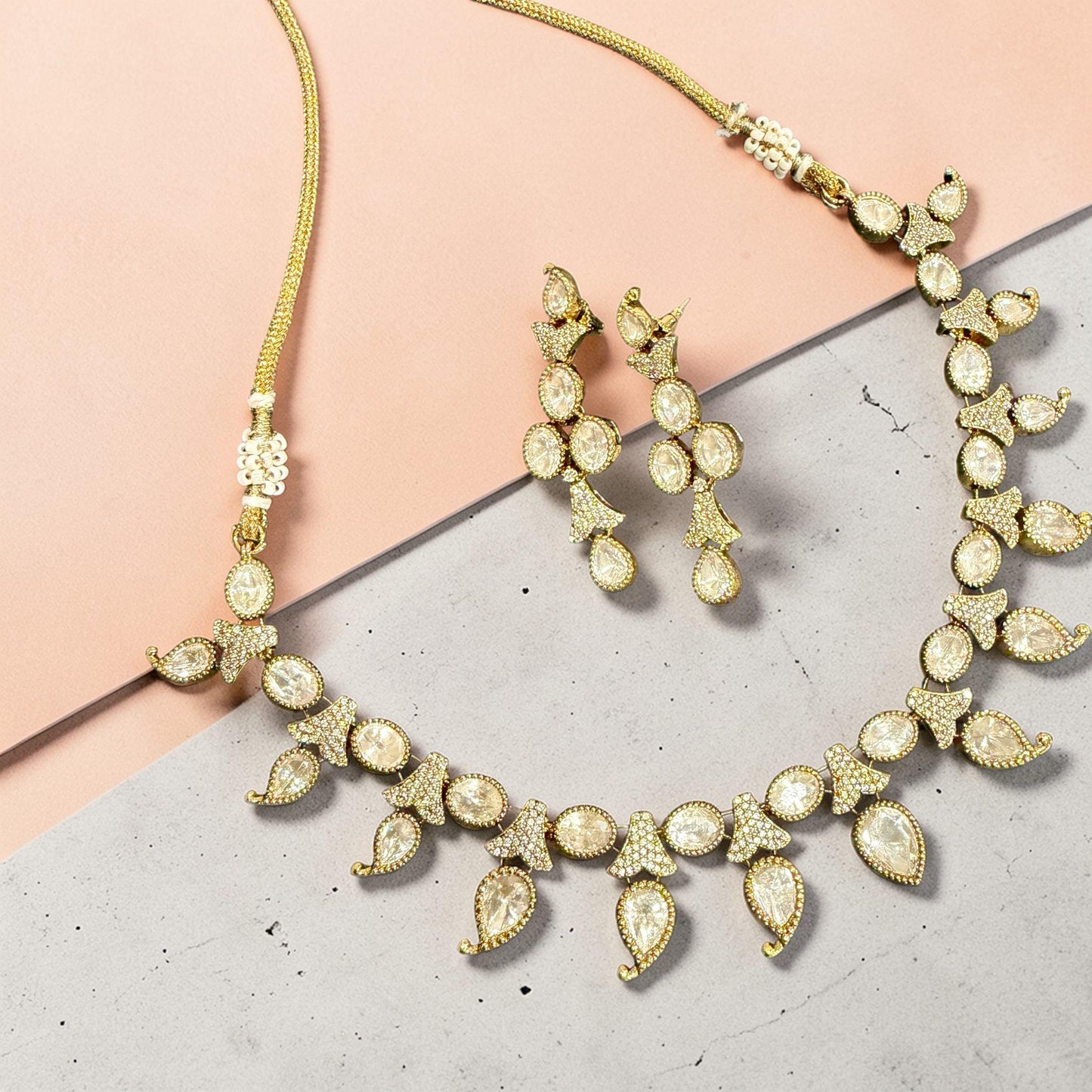 Gold Bridal Necklace Set Teardrop Statement Jewelry Wedding Necklace with Earrings