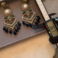 Gold Tone Blue Chandelier Earrings Pearl Statement Earrings