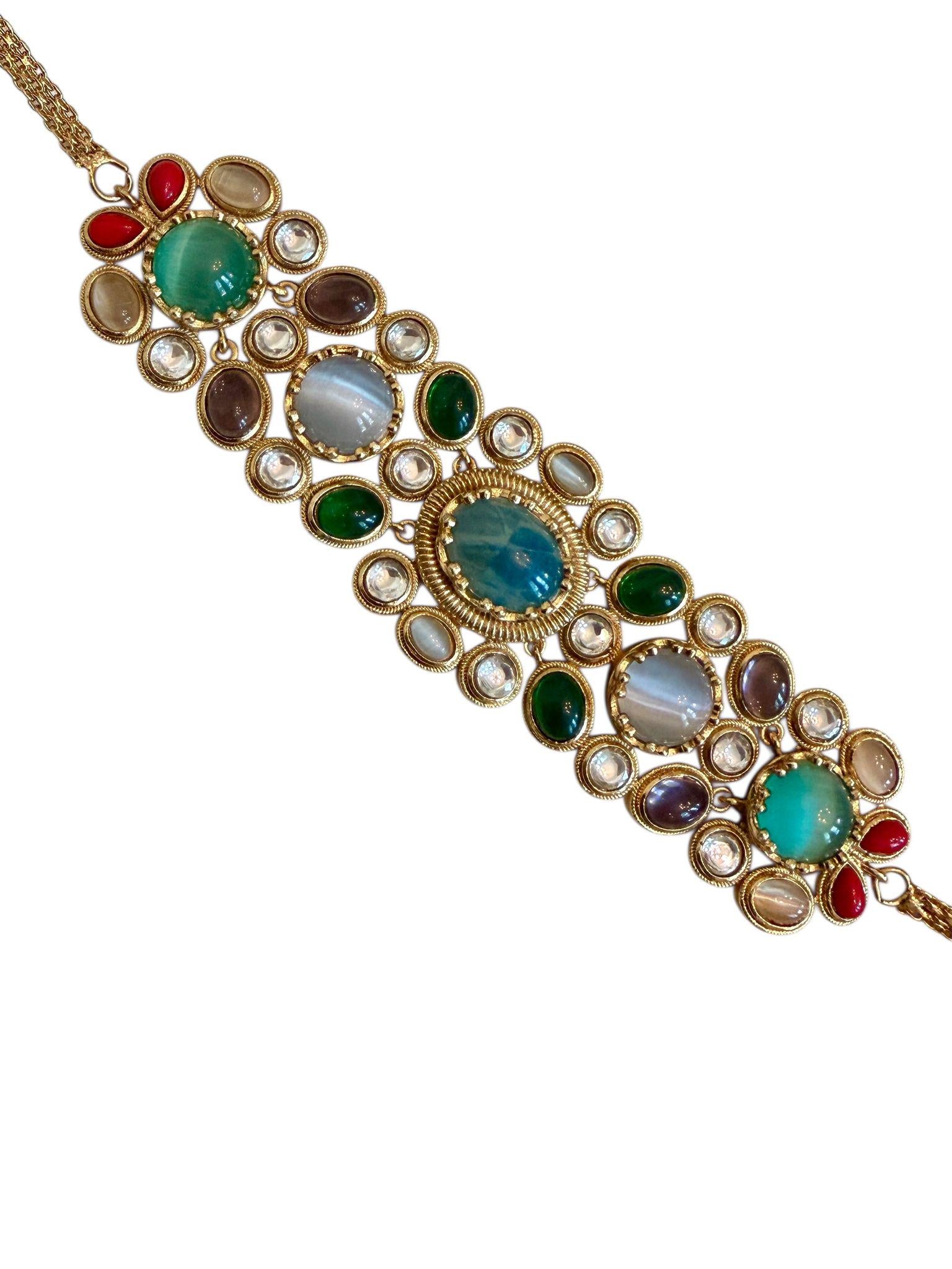Royal fusion Kundan choker Gold Tone Multicolor Gem Statement Regal Indian Wedding Jewelry