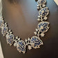 Midnight Sapphire Leaf Necklace Set Silver Tone Crystal Jewelry Blue Stone Bridal Set