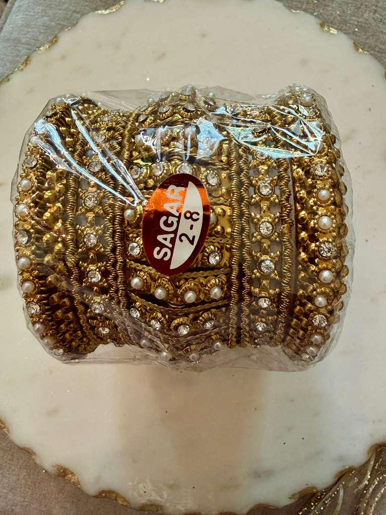 Noor Luxe Crystal Bangle Set antique Gold Tone Pearl Bridal Bangles 2.8