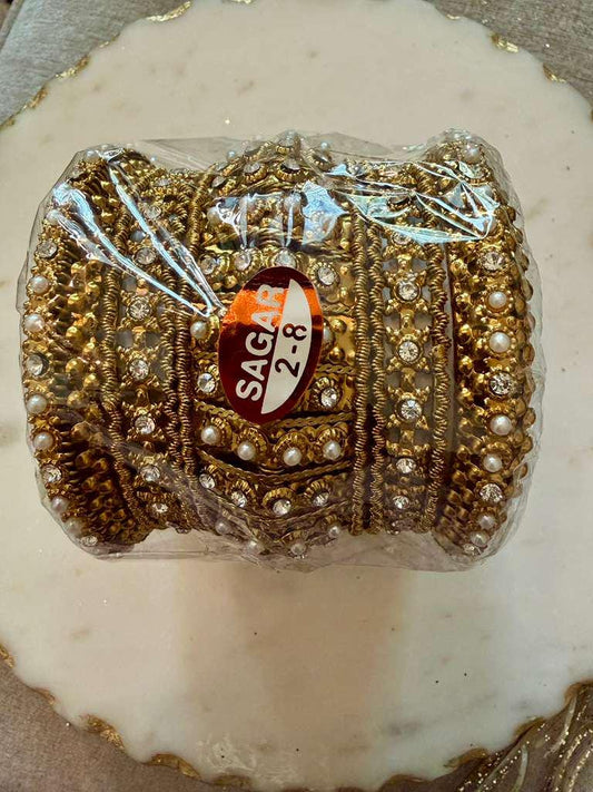 Noor Luxe Crystal Bangle Set antique Gold Tone Pearl Bridal Bangles 2.8