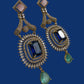 Bollywood Indian Designer Earrings, Antique Gold Multi Finish, Victorian Style, Semi-Precious Stones