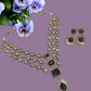 Bollywood Triple Layer Necklace Set, Kundan Stone, Amethyst, Antique Gold Finish