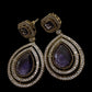 Bollywood Triple Layer Necklace Set, Kundan Stone, Amethyst, Antique Gold Finish