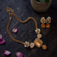 Champagne Crystal Pendant Necklace Set Gold Chain Statement Jewelry Peach Stone